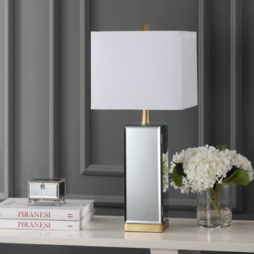 Lila 27" Mirror/Iron Hidden Jewelry Box Mirrored Column LED Table Lamp - JONATHAN Y